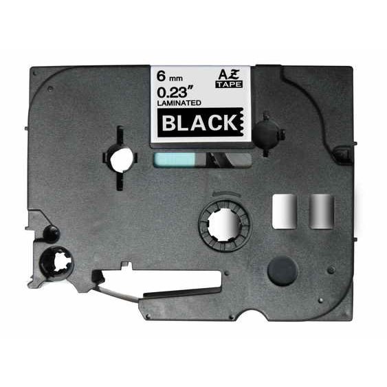 Fita laminada compatível Brother tze315 - texto branco / fundo preto - 6mm x 8m