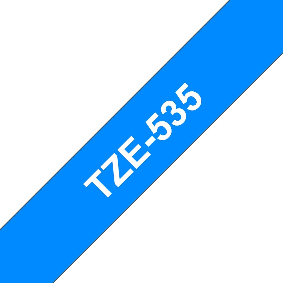 Fita laminada compatível Brother tze535 - texto branco / fundo azul - 12mm x 8m