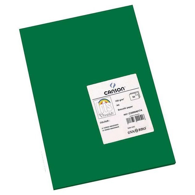 Pack de 50 Cartolinas Canson Iris - 185 g/m2 / A4 / Verde Amazonas