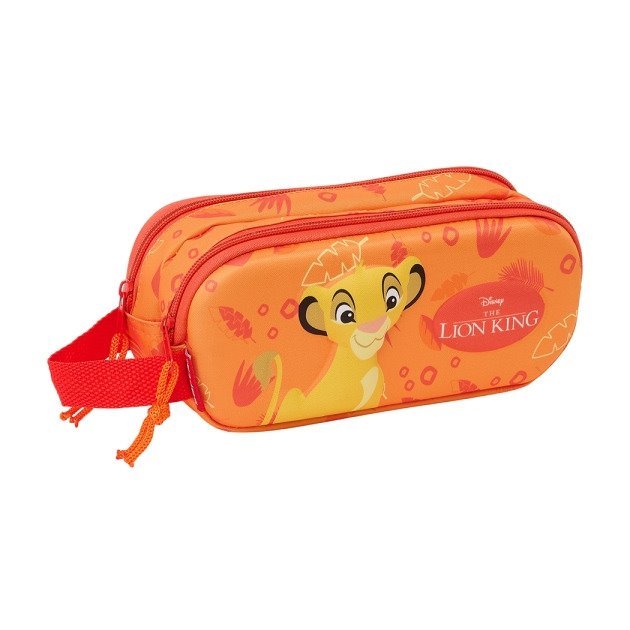 Estojo Safta O Rei Leão 3D - 2 Compartimentos - Asa de Mão - 21x8x6cm - Laranja