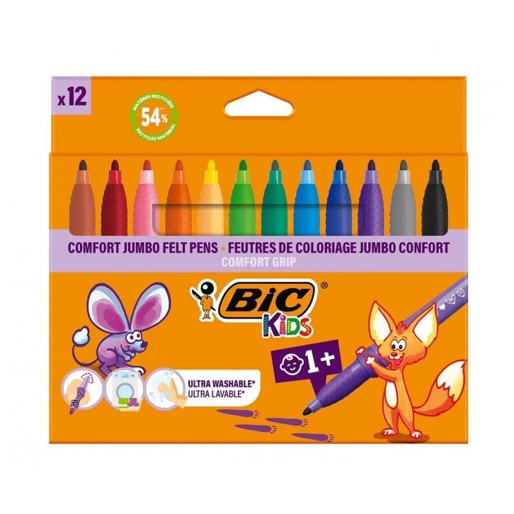 Pack 12 Canetas de feltro BIC Kids Comfort Grip - desde 1 ano