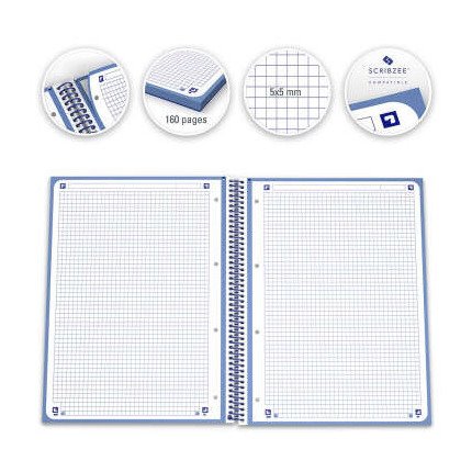 Caderno quadriculado Oxford Europeanbook 1 - Espiral / A4+ / 80 folhas / Azul marinho