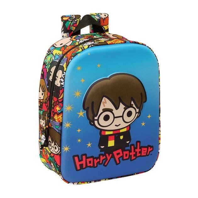 Mochila de creche Safta Harry Potter 3D - Asa de mão / Compartimento principal com fecho / 22x27x10 cm / Azul