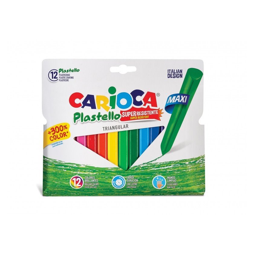 Pack 12 Lápis de cera Carioca Maxi - triangulares / Extra limpos / Duram 3 vezez mais