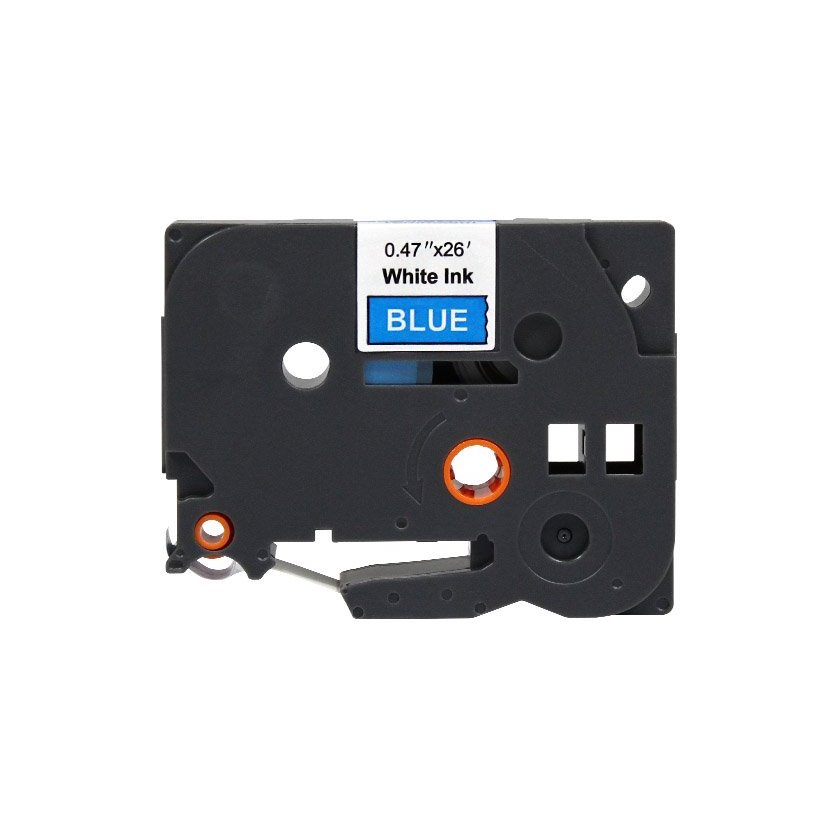 Fita laminada compatível Brother tze535 - texto branco / fundo azul - 12mm x 8m