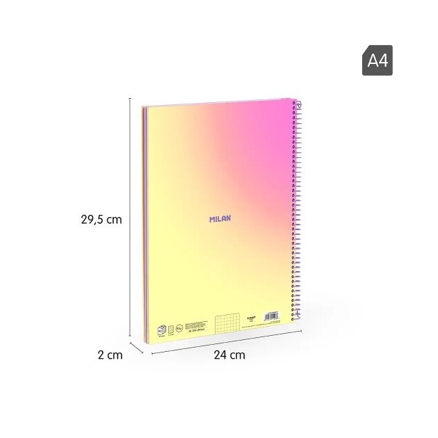 Caderno quadriculado Milan Sunset - Espiral / A4 / 90 folhas / Amarelo e Rosa