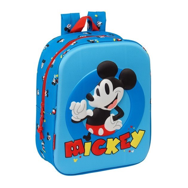 Mochila de creche Safta Mickey Mouse 3D - Asa de mão / Compartimento principal com fecho / 22x27x10 cm / Azul