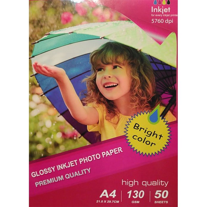 Papel Fotográfico Jato de Tinta A4 Brilhante (130g / 50 folhas)
