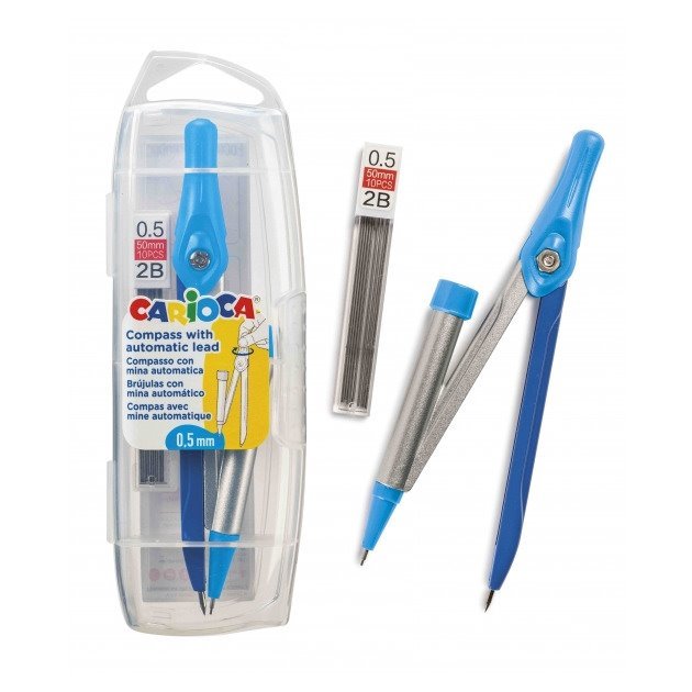 Compasso Ajustável Carioca com portaminas - Kit de minas HB 0.5 / avanço da mina por clique / cores sortidas