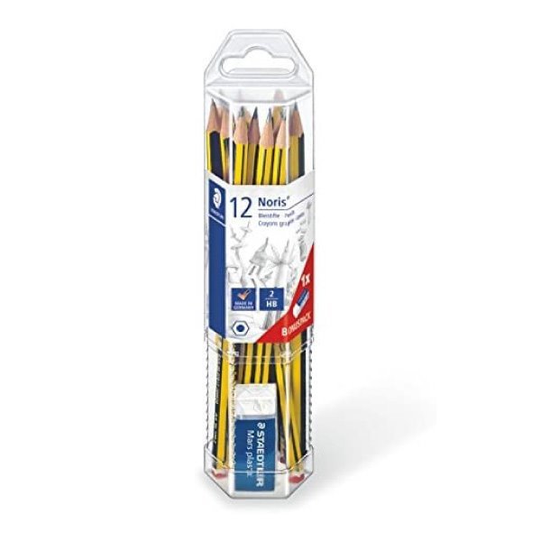 Pack 12 lápis de grafite e borracha Staedtler Noris 120