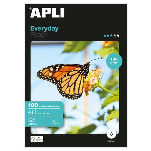 Papel fotográfico jato tinta Apli A4 Brilhante (180g / 100 folhas)