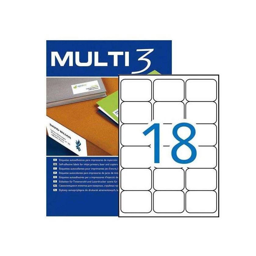 Etiquetas permanentes Multi3 63,5x46,6mm (100 folhas / 1800 etiquetas)