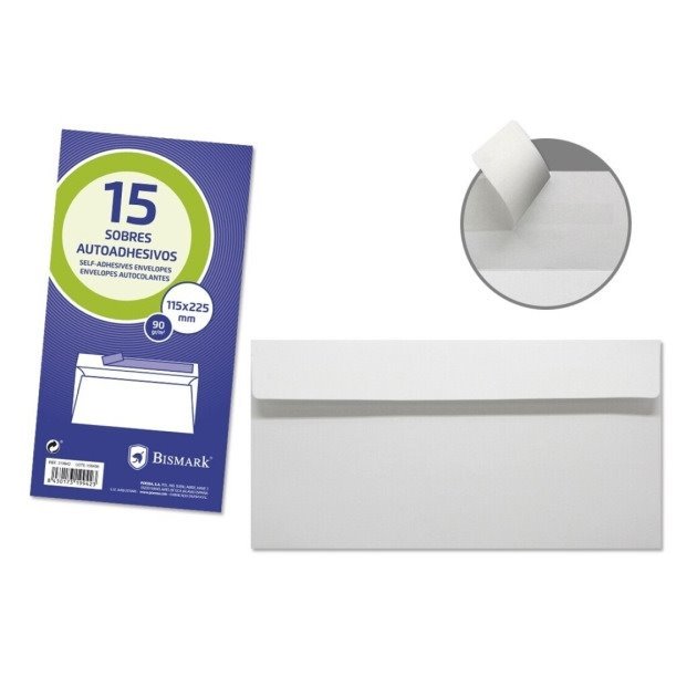 Envelopes DL Bismark 115x225mm - branco / papel 90g / autoadesivo / 15un