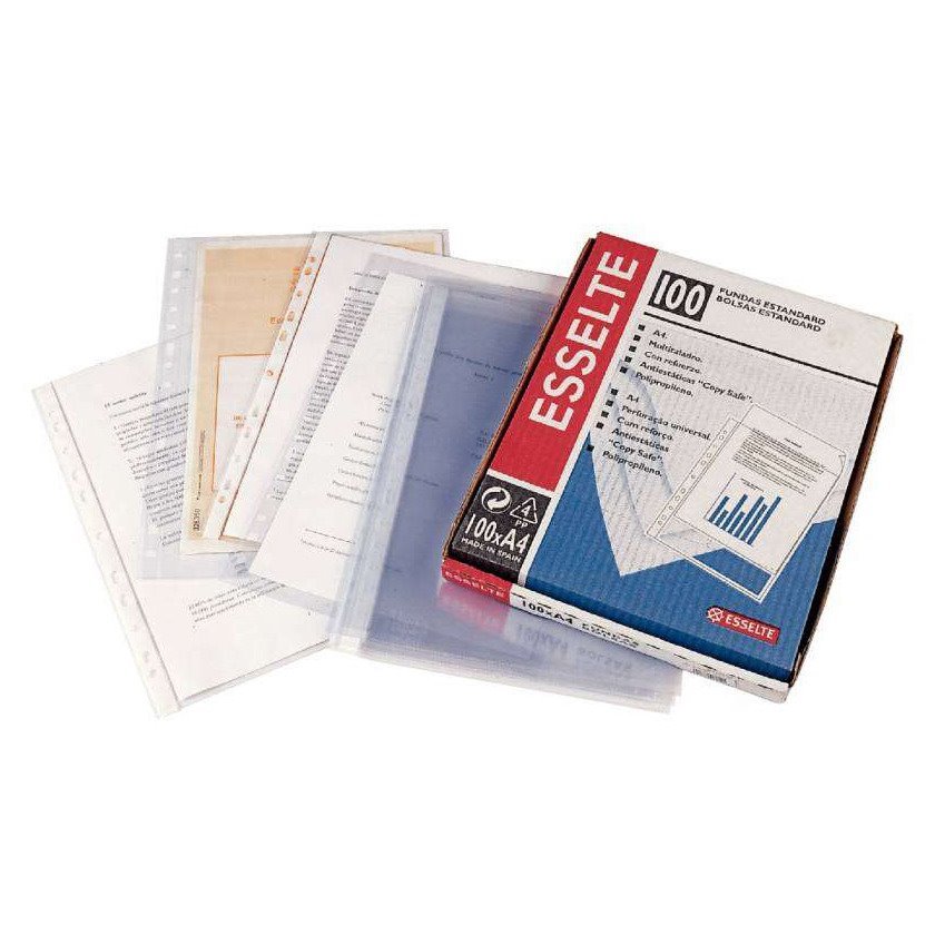 Pack 100 micas Esselte A4 / 80 mícrones / acabamento liso cristal