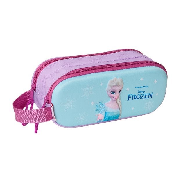 Estojo Safta Frozen 3D - 2 Compartimentos - Asa de Mão - 21x8x6cm - Rosa/Azul