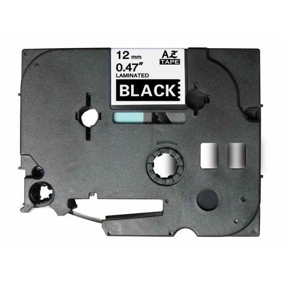Fita laminada compatível Brother tze335 - texto branco / fundo preto - 12mm x 8m