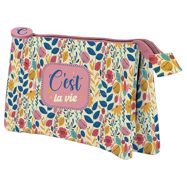 Estojo escolar Dohe Cest la Vie - 3 compartimentos / Fecho duplo com puxador de borracha