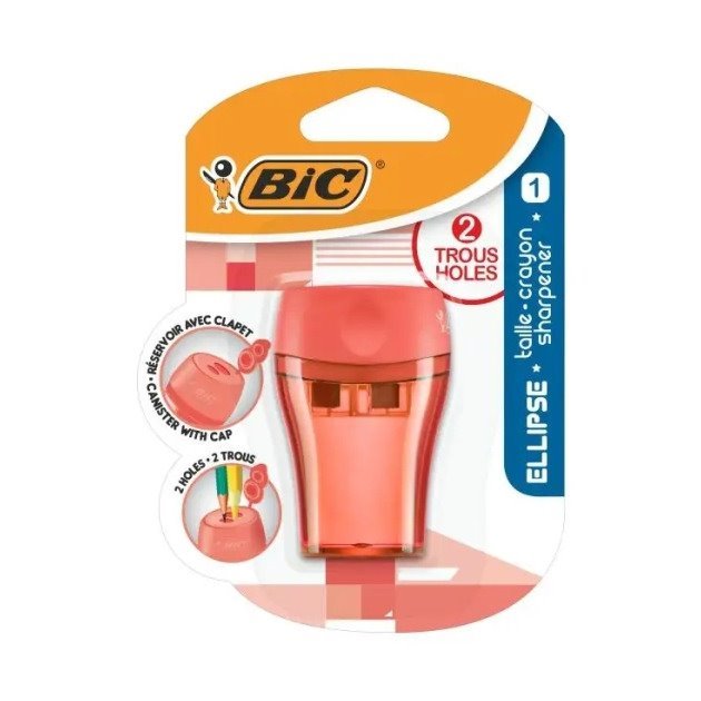 Afia lápis Bic Ellipse - 2 orifícios / Depósito grande para aparas / verde, azul ou coral (aleatório)