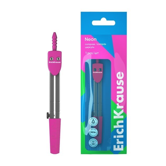 Compasso escolar ErichKrause Neon - Raio máx 180mm / Rosa