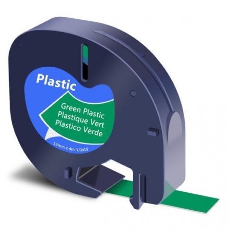 Etiquetas compatíveis Dymo LetraTag S0721640 - preto / verde - 12mm x 4m (91204)