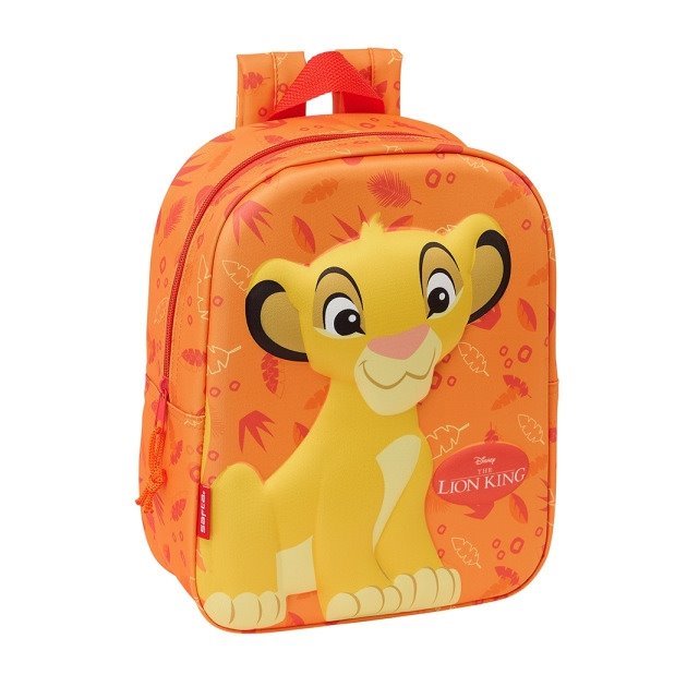 Mochila de creche Safta El Rey León 3D - Asa de mão / Compartimento principal com fecho / 22x27x10 cm / Laranja