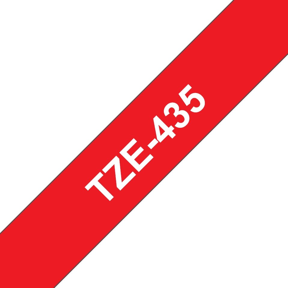 Fita laminada compatível Brother tze435 - texto branco / fundo vermelho - 12mm x 8m