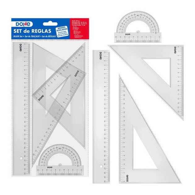Conjunto geometria Dohe - régua / esquadros / transferidor