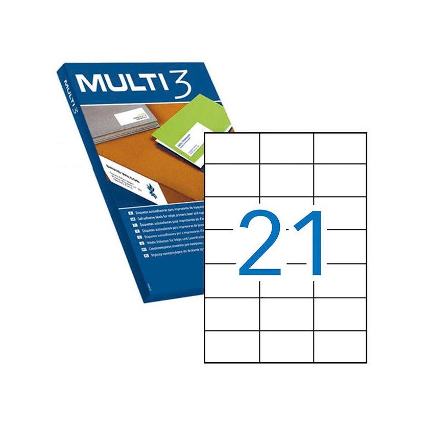 Etiquetas permanentes Multi3 70.0X42.4mm (100 folhas / 2100 etiquetas)