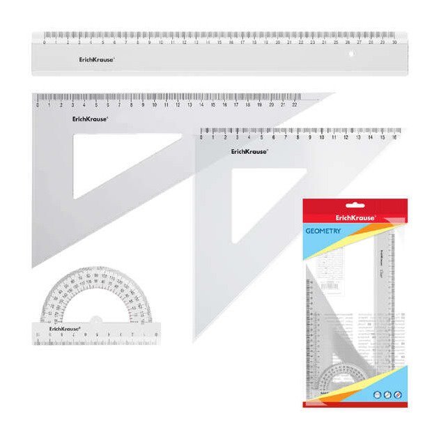 Conjunto geometria grande Erichkrause - régua / esquadros / transferidor