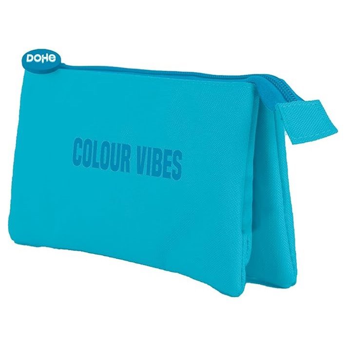 Estojo escolar Dohe Colour Vibes - 3 compartimentos / Azul Ciano